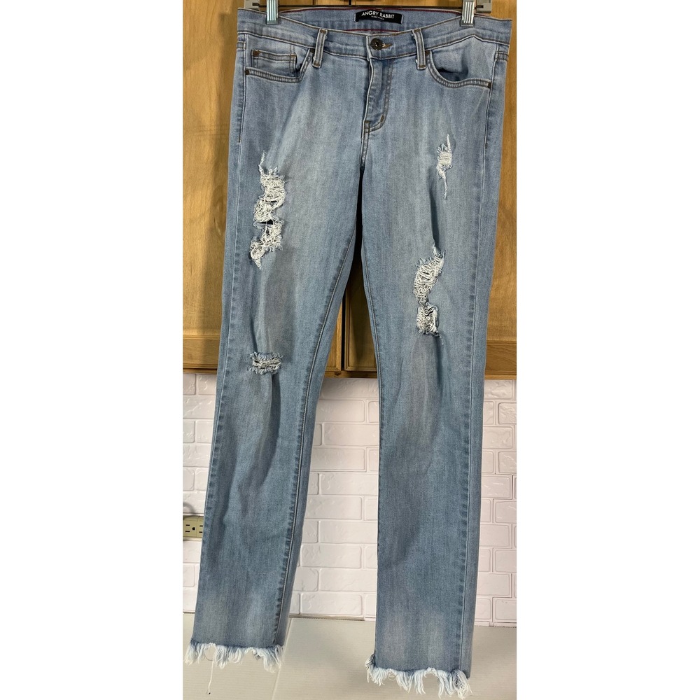 Angry Rabbit Distressed Skinny Jeans Womens‎ 30/11 Light Blue Frayed Hem